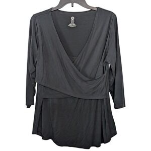 Kindred Bravely Nursing Maternity Top Womens Size XL Black Bamboo Wrap Crossover